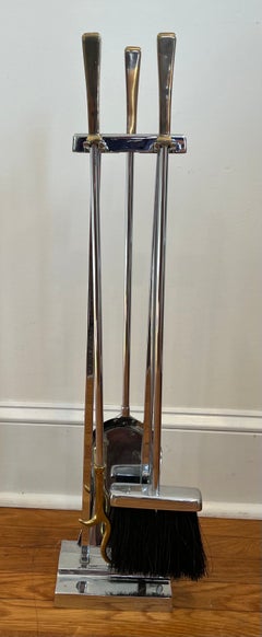 Mid Century Modernist Chrome Fireplace Tools