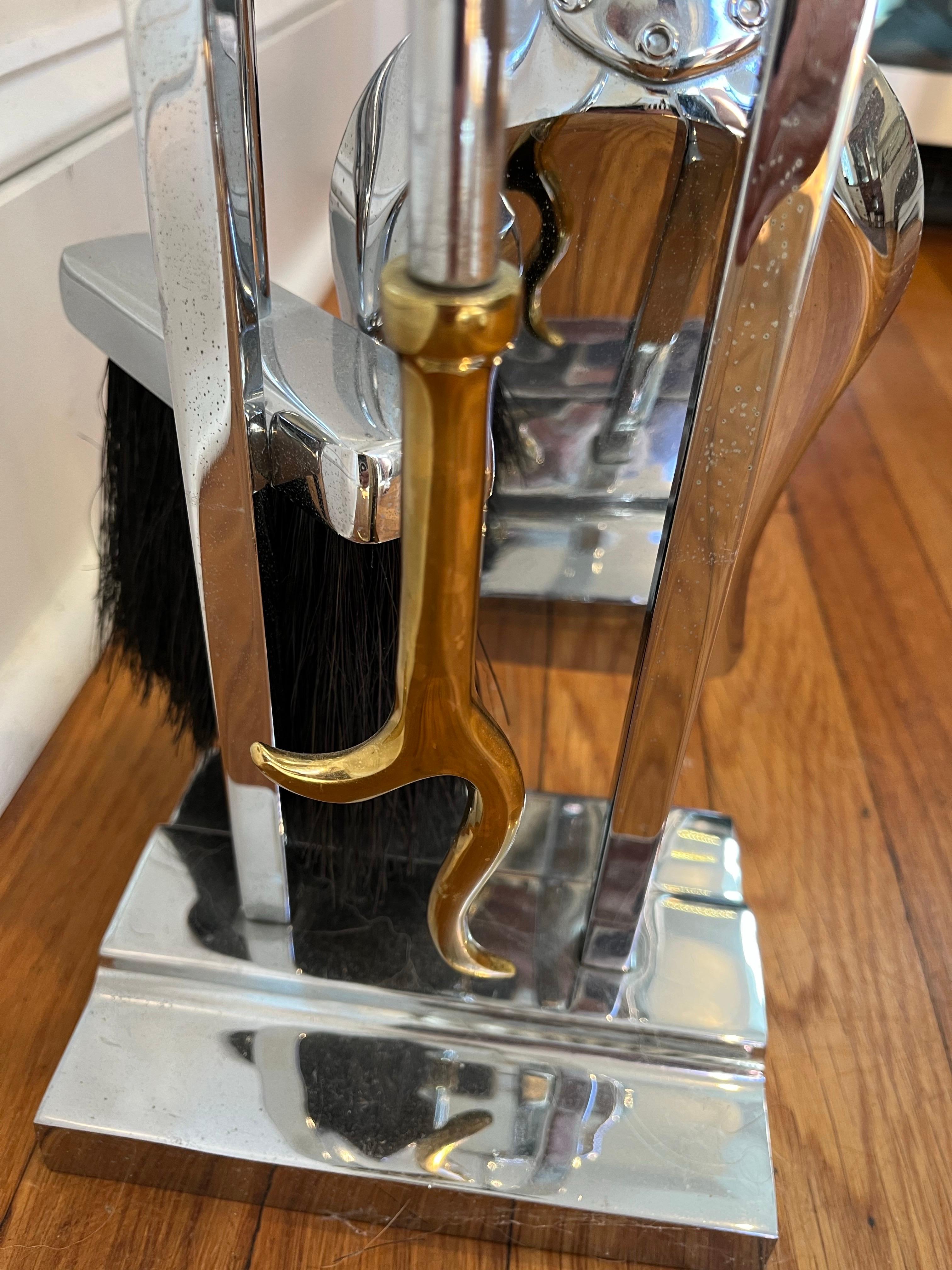 Brass Mid Century Modernist Fireplace Tools For Sale