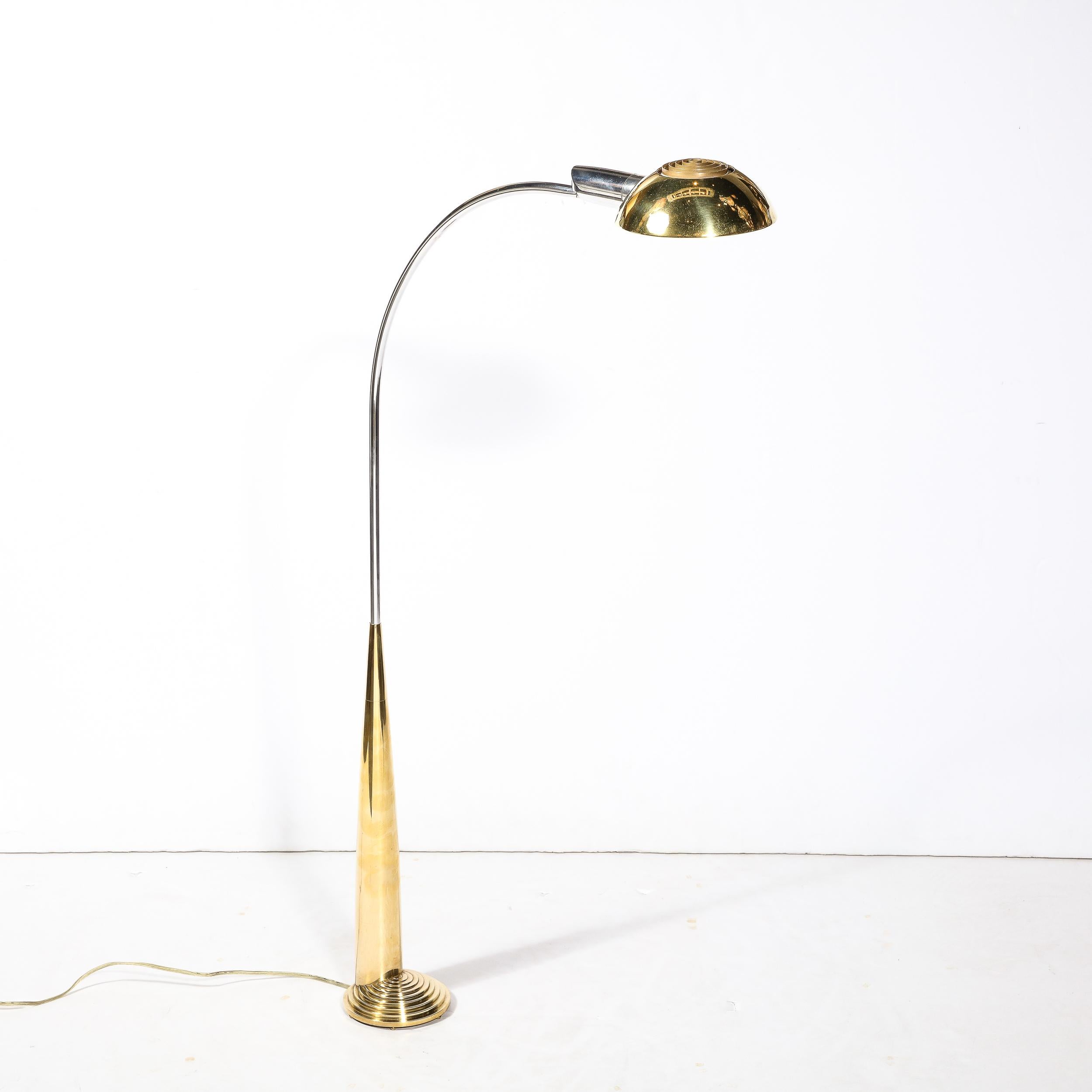 Late 20th Century Mid-Century Modernist Floor Lamp in Chrome & Polished Brass by Cedric Hartman