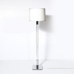 Mid-Century Modernist Floor Lamp in Lucite & Polished Nickel by Hansen