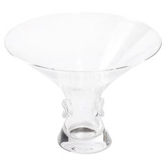 Mid-Century Modernist Footed Crystal Bowl with Organic Detailing Signed Steuben