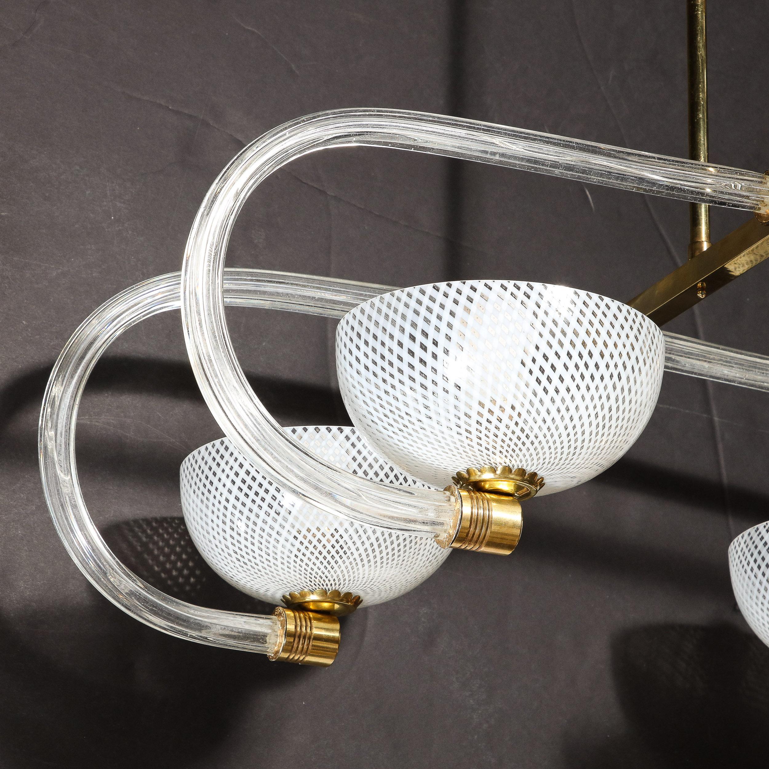 Mid-Century Modernist Four Armed Glass & Brass Chandelier by Barovier & Toso For Sale 6