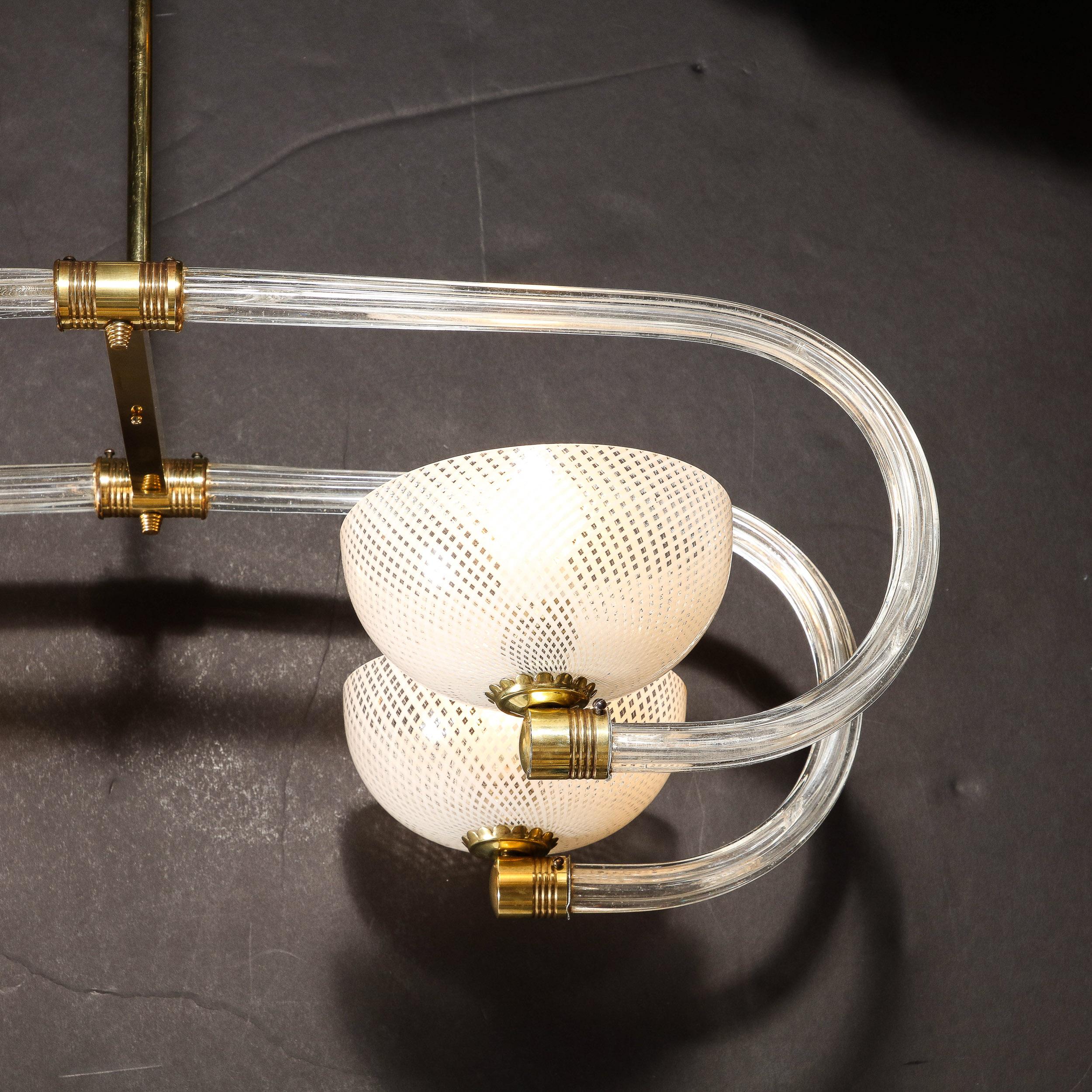 Mid-Century Modernist Four Armed Glass & Brass Chandelier by Barovier & Toso For Sale 2