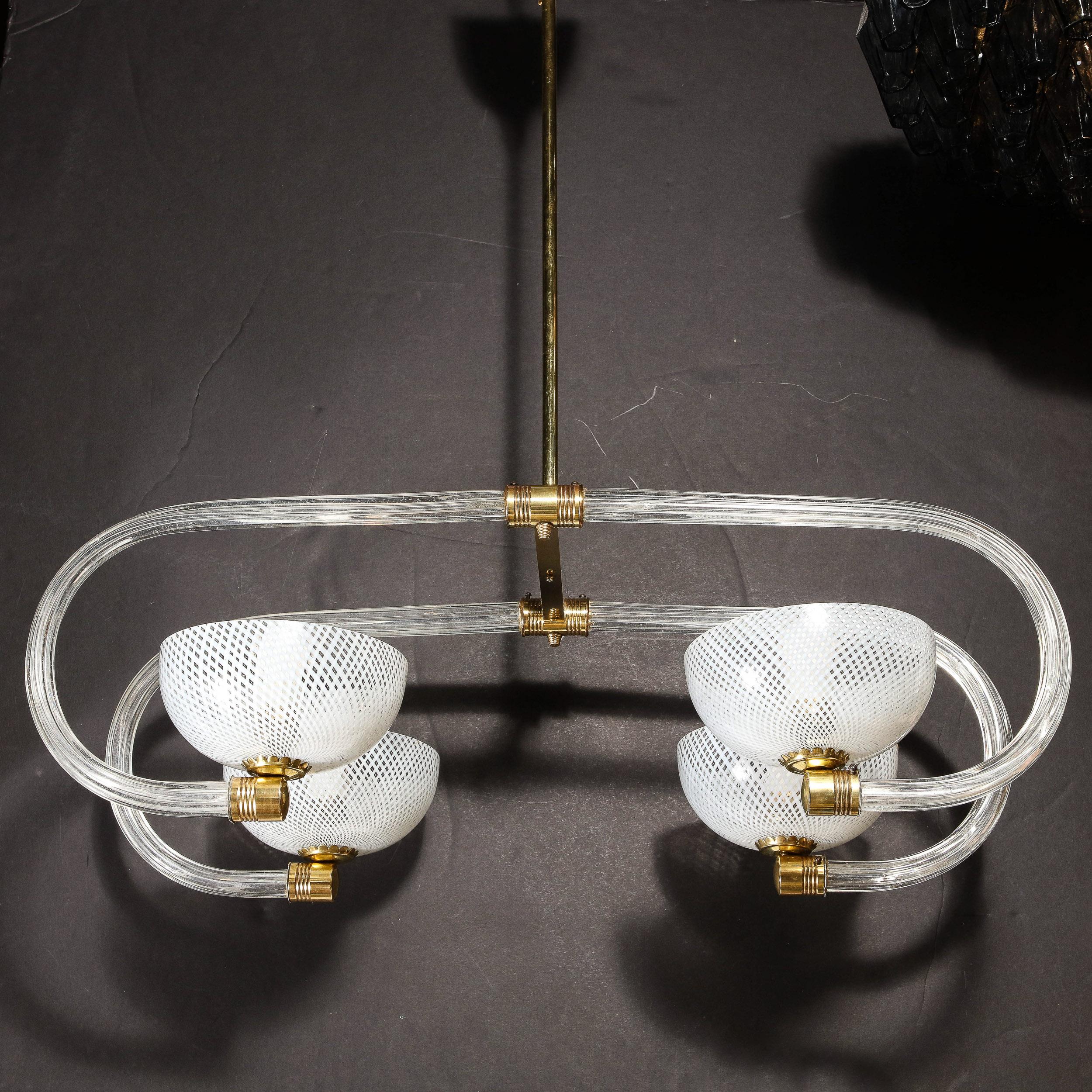 Mid-Century Modernist Four Armed Glass & Brass Chandelier by Barovier & Toso For Sale 3