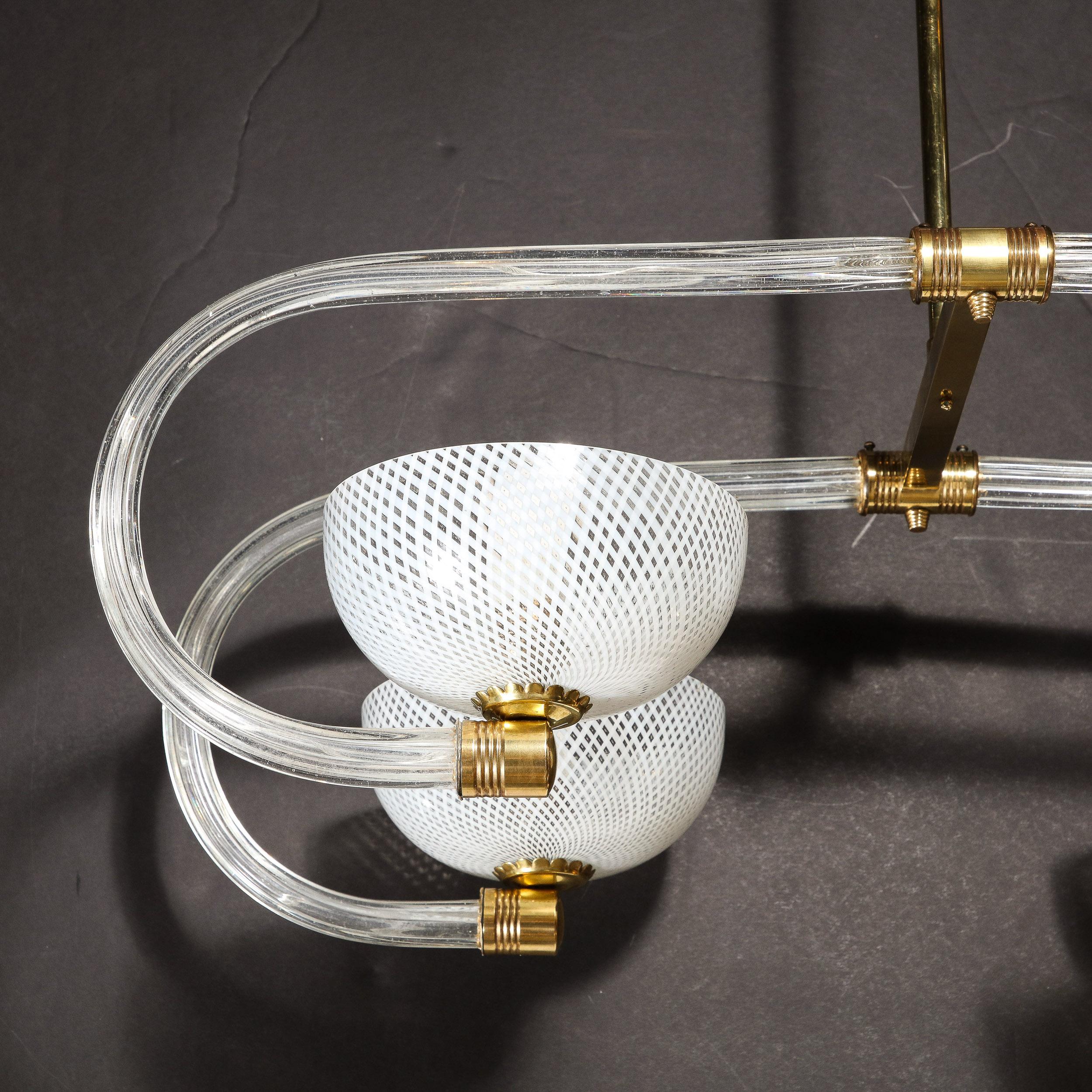 Mid-Century Modernist Four Armed Glass & Brass Chandelier by Barovier & Toso For Sale 4