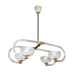 Mid-Century Modernist Four Armed Glass & Brass Chandelier by Barovier & Toso