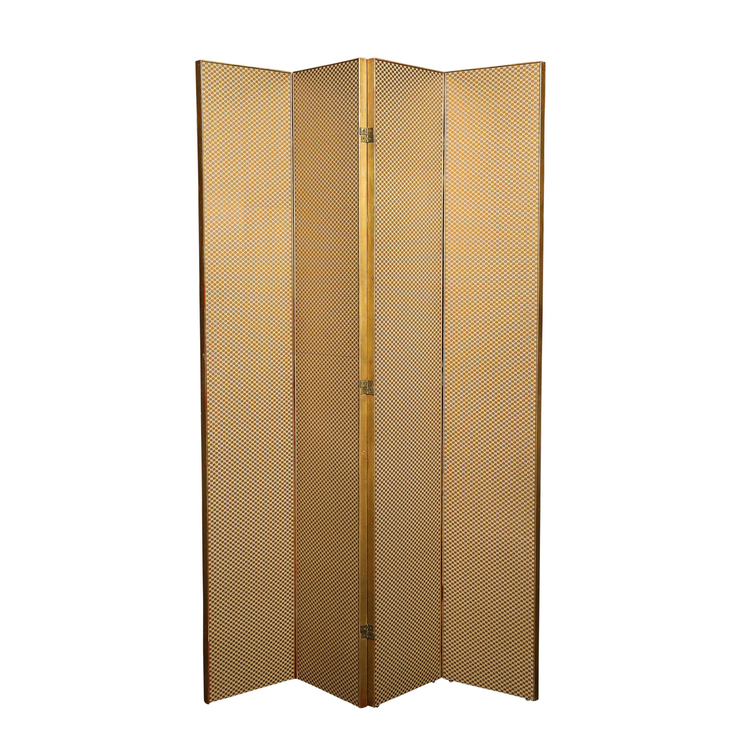 Mid-Century Modernist Four Panel Mirror Screen w/ Antique Gilt Wood Detailing For Sale 7