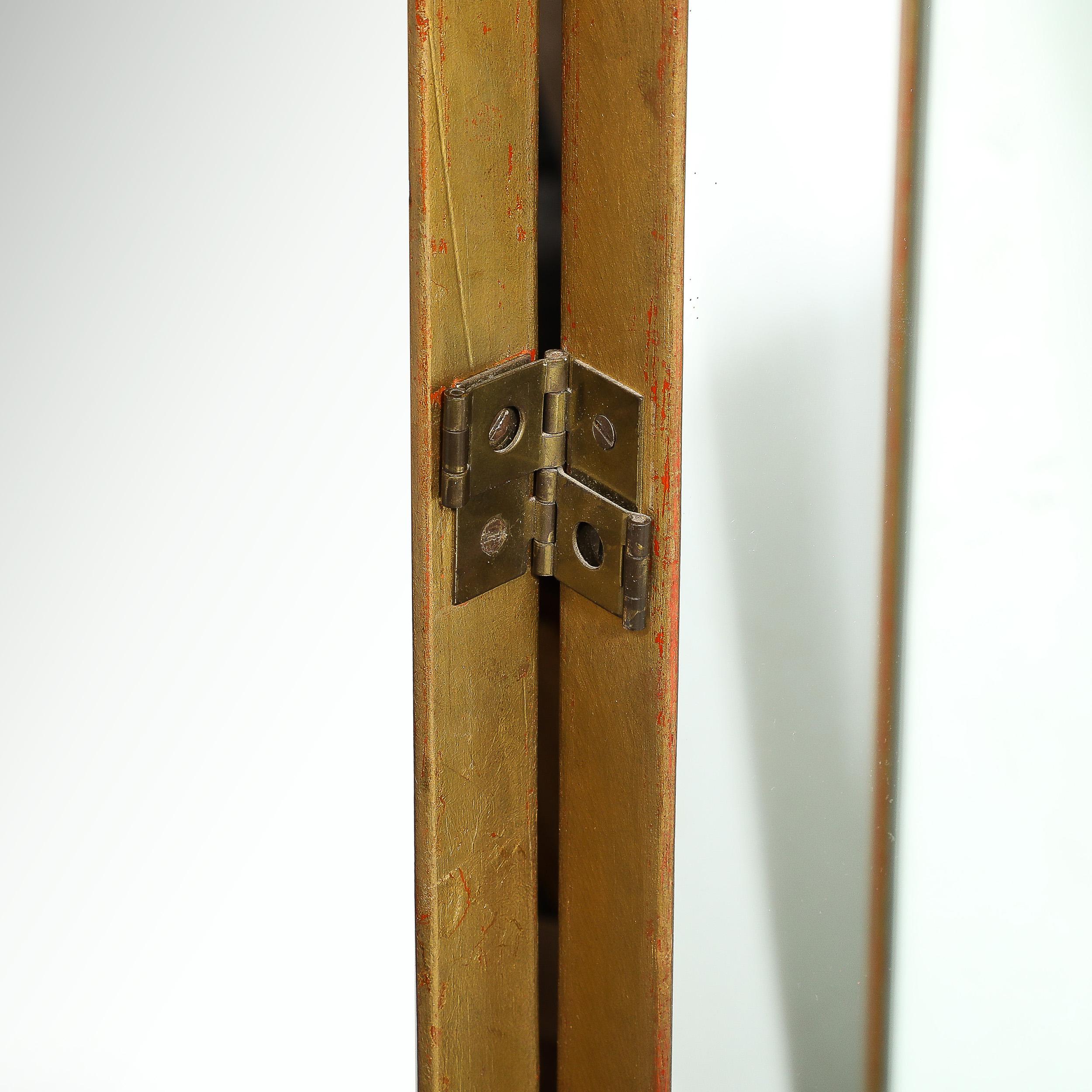 Mid-Century Modernist vier Panel Spiegel Bildschirm w / Antike vergoldetes Holz Detailing (amerikanisch) im Angebot
