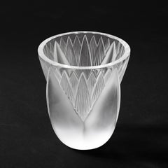 Mid-Century Modernist Frosted Crystal Thebes Vase signed Lalique