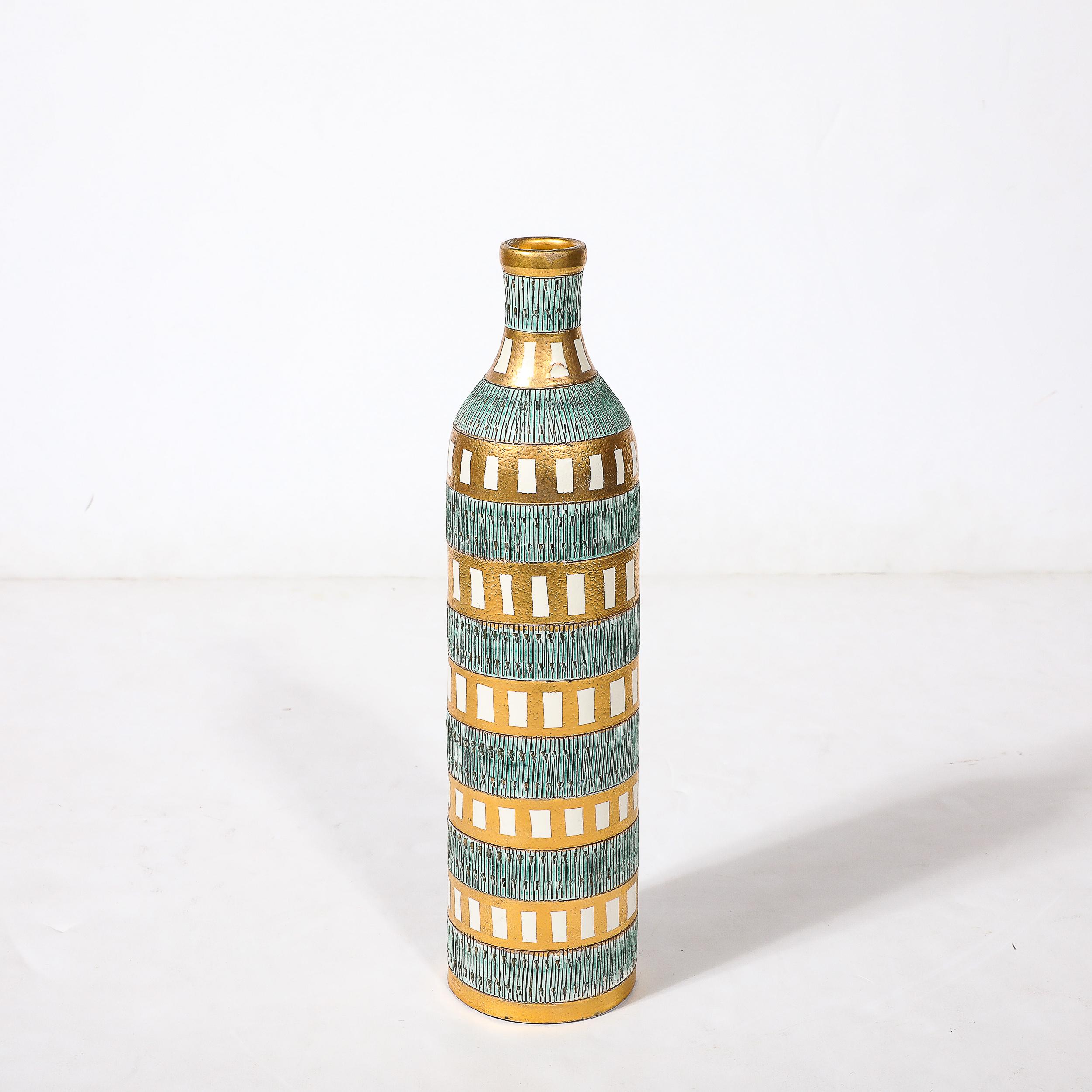 Mid-Century Modernist Geometric Banded Bitossi Seta Ceramic Vase by Aldo Londi 5