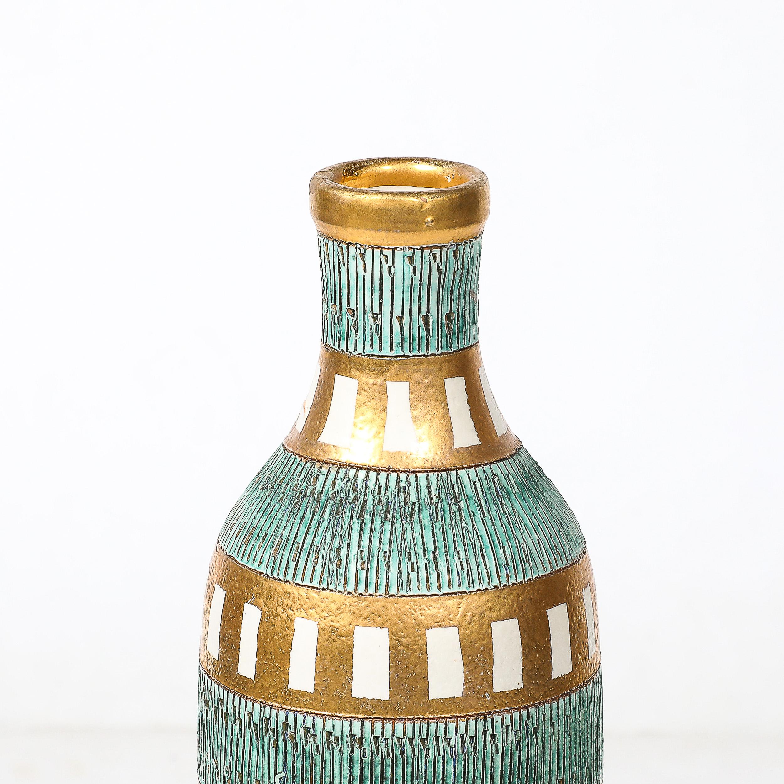 Mid-Century Modernist Geometric Banded Bitossi Seta Ceramic Vase by Aldo Londi 6