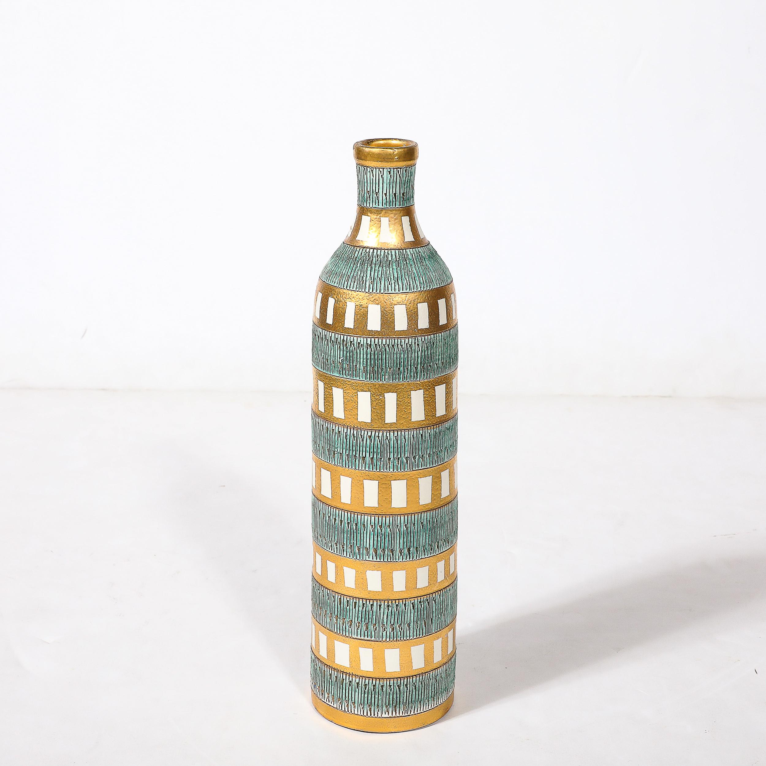 Mid-Century Modernist Geometric Banded Bitossi Seta Ceramic Vase by Aldo Londi 7