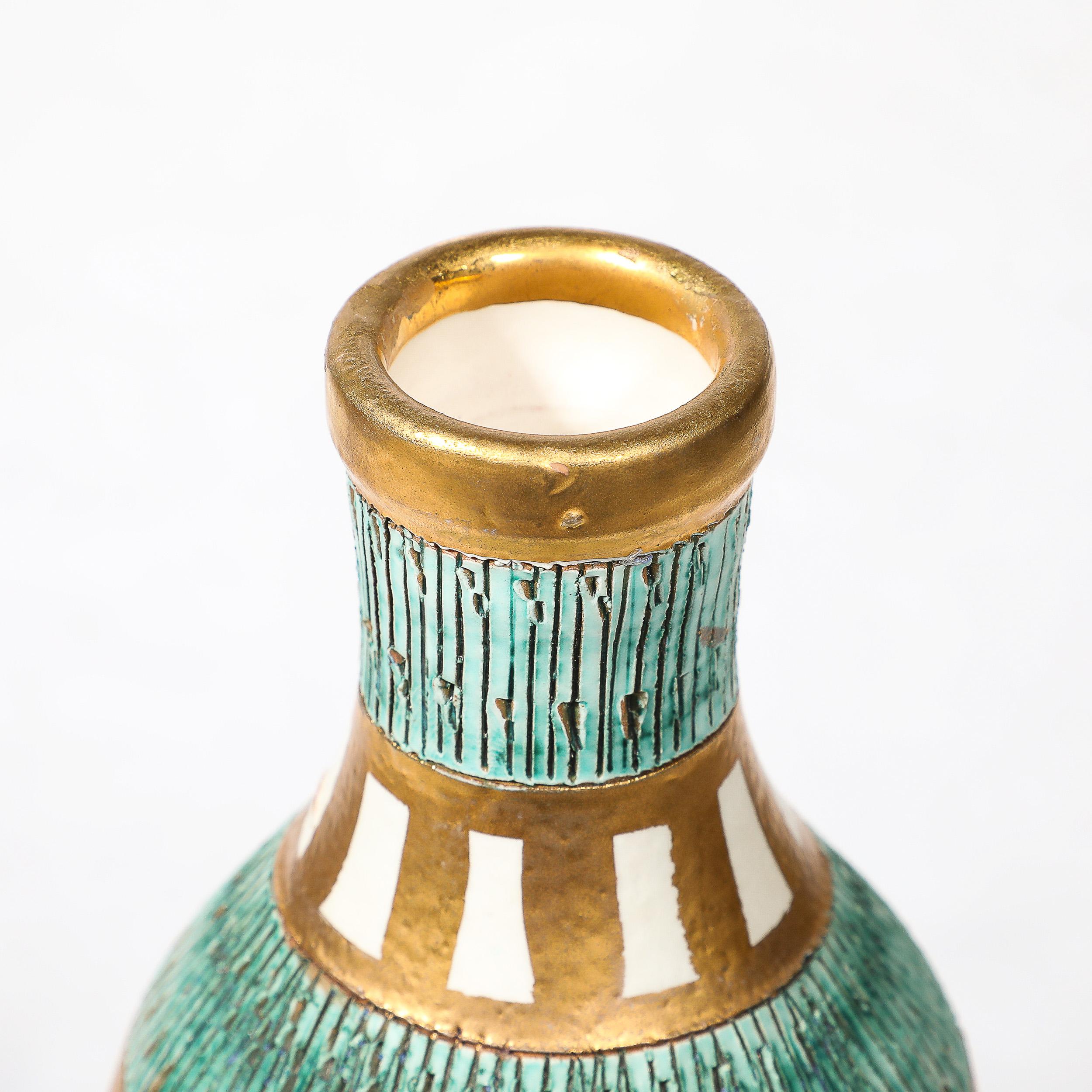 Mid-Century Modernist Geometric Banded Bitossi Seta Ceramic Vase by Aldo Londi 9