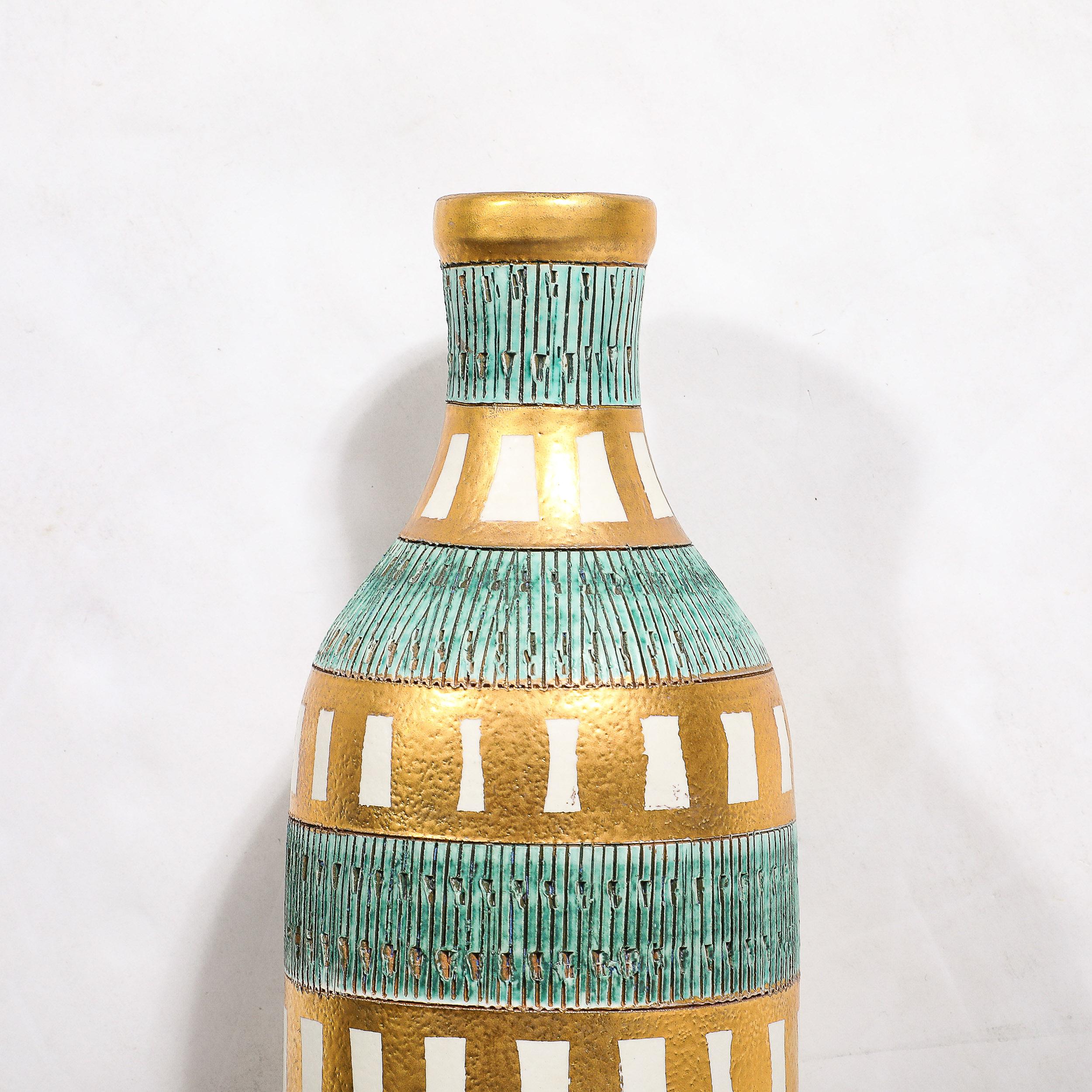 Mid-Century Modernist Geometric Banded Bitossi Seta Ceramic Vase by Aldo Londi 12