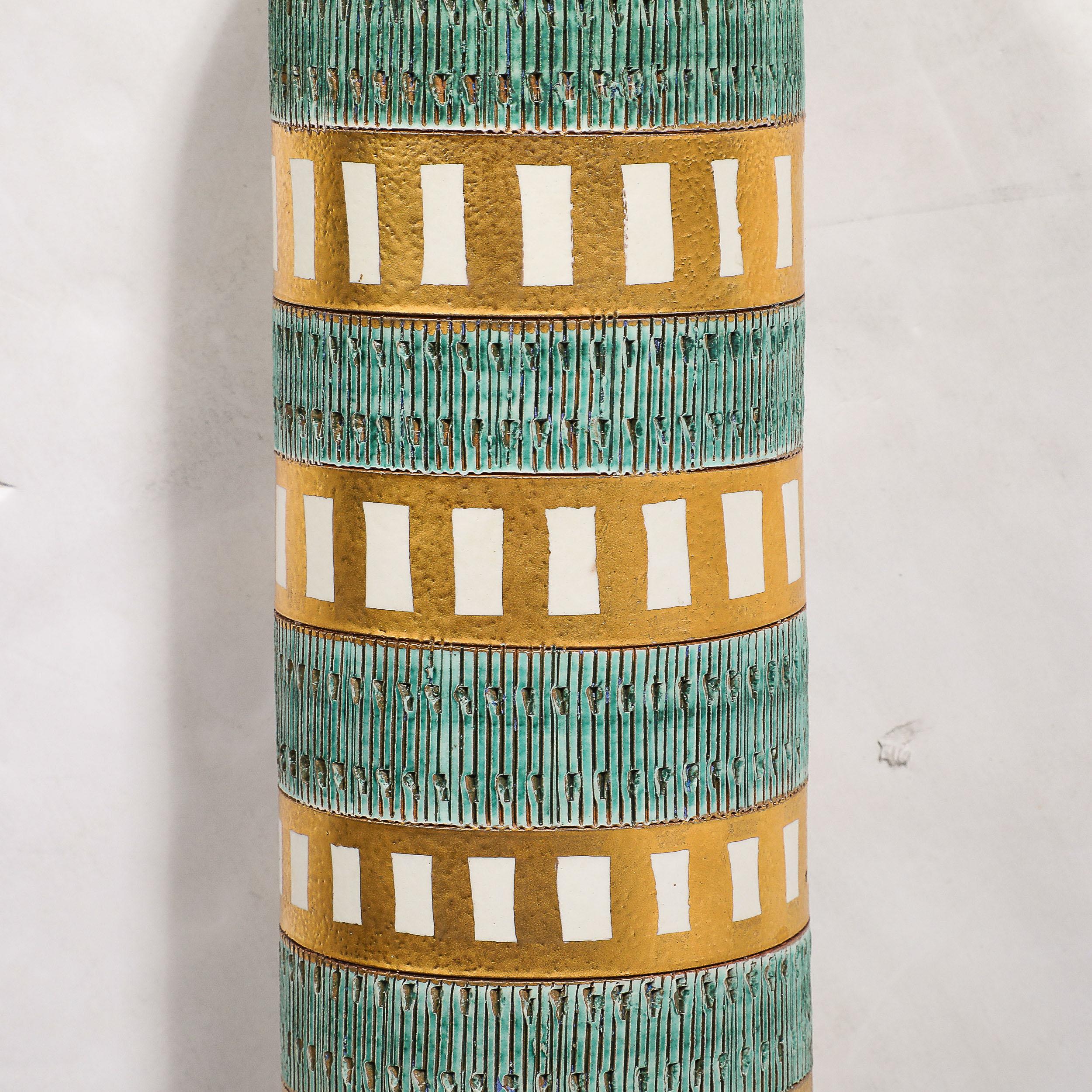 Mid-Century Modernist Geometric Banded Bitossi Seta Ceramic Vase by Aldo Londi 13