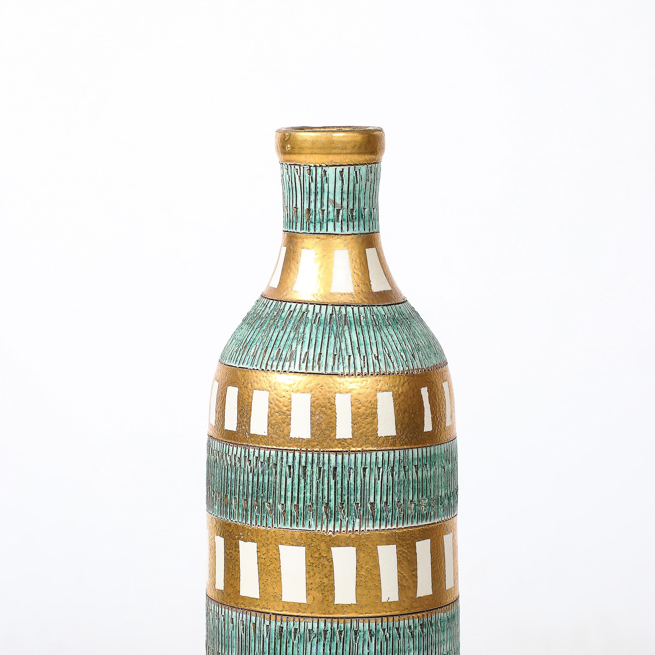 Italian Mid-Century Modernist Geometric Banded Bitossi Seta Ceramic Vase by Aldo Londi