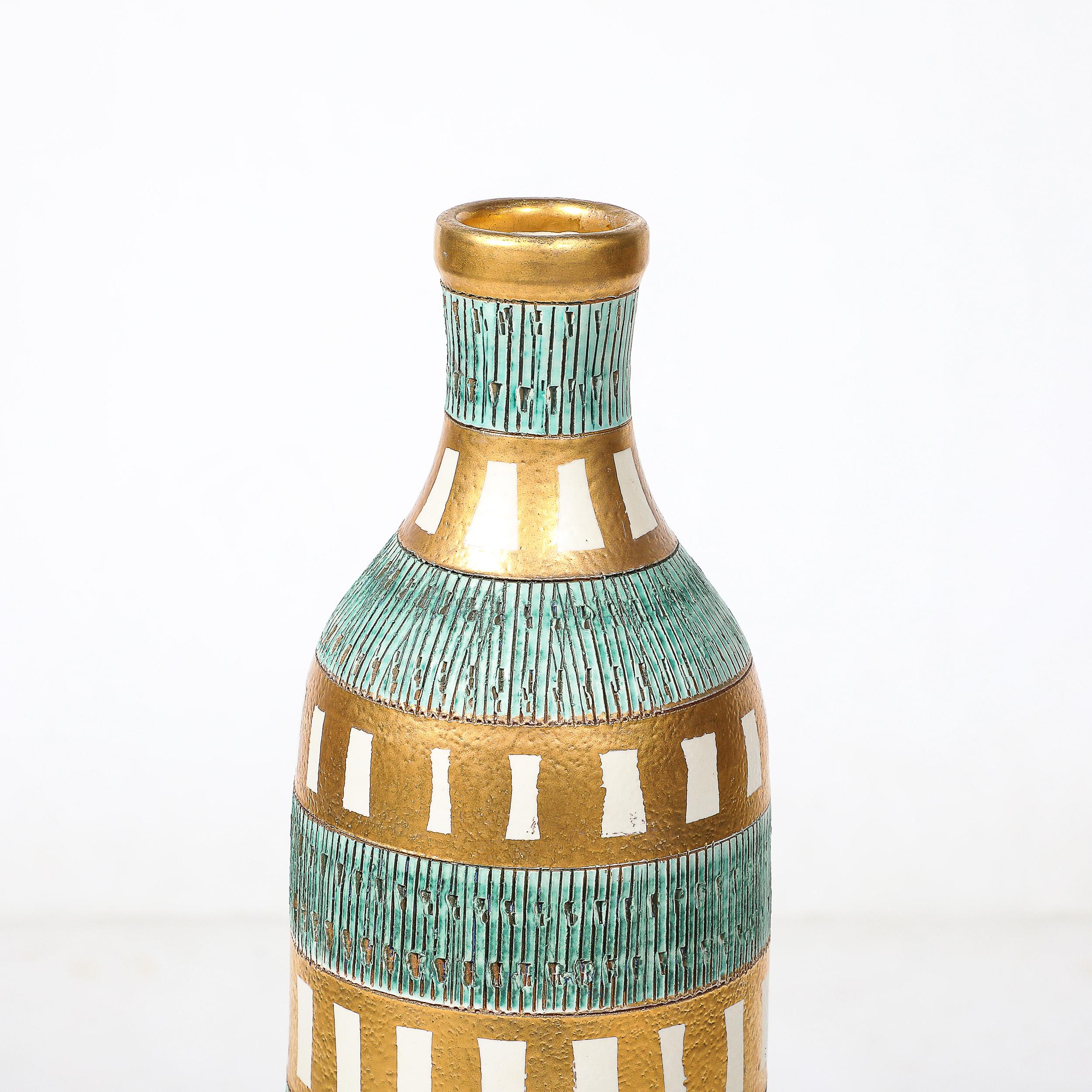 Mid-20th Century Mid-Century Modernist Geometric Banded Bitossi Seta Ceramic Vase by Aldo Londi