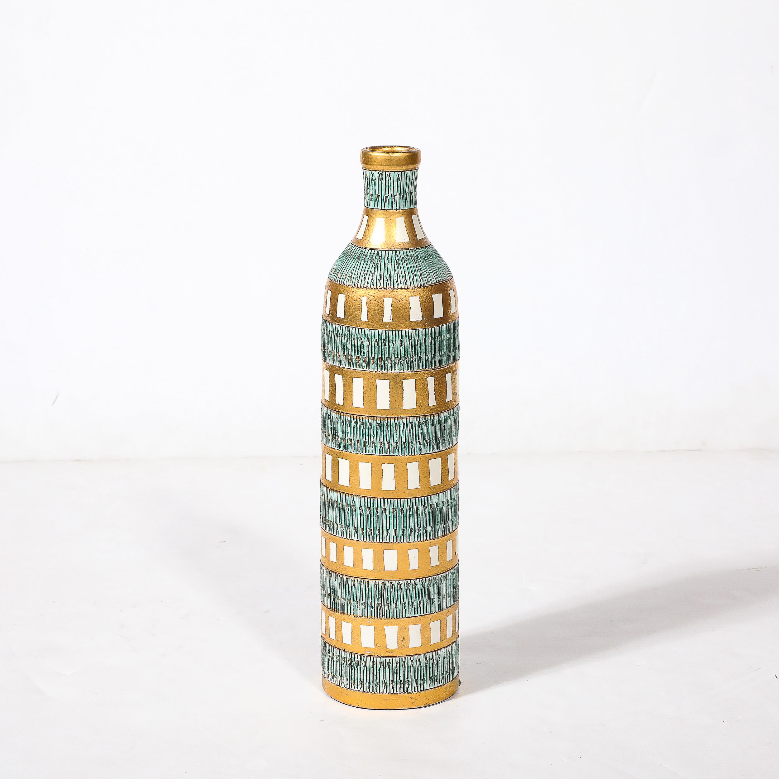 Mid-Century Modernist Geometric Banded Bitossi Seta Ceramic Vase by Aldo Londi 2