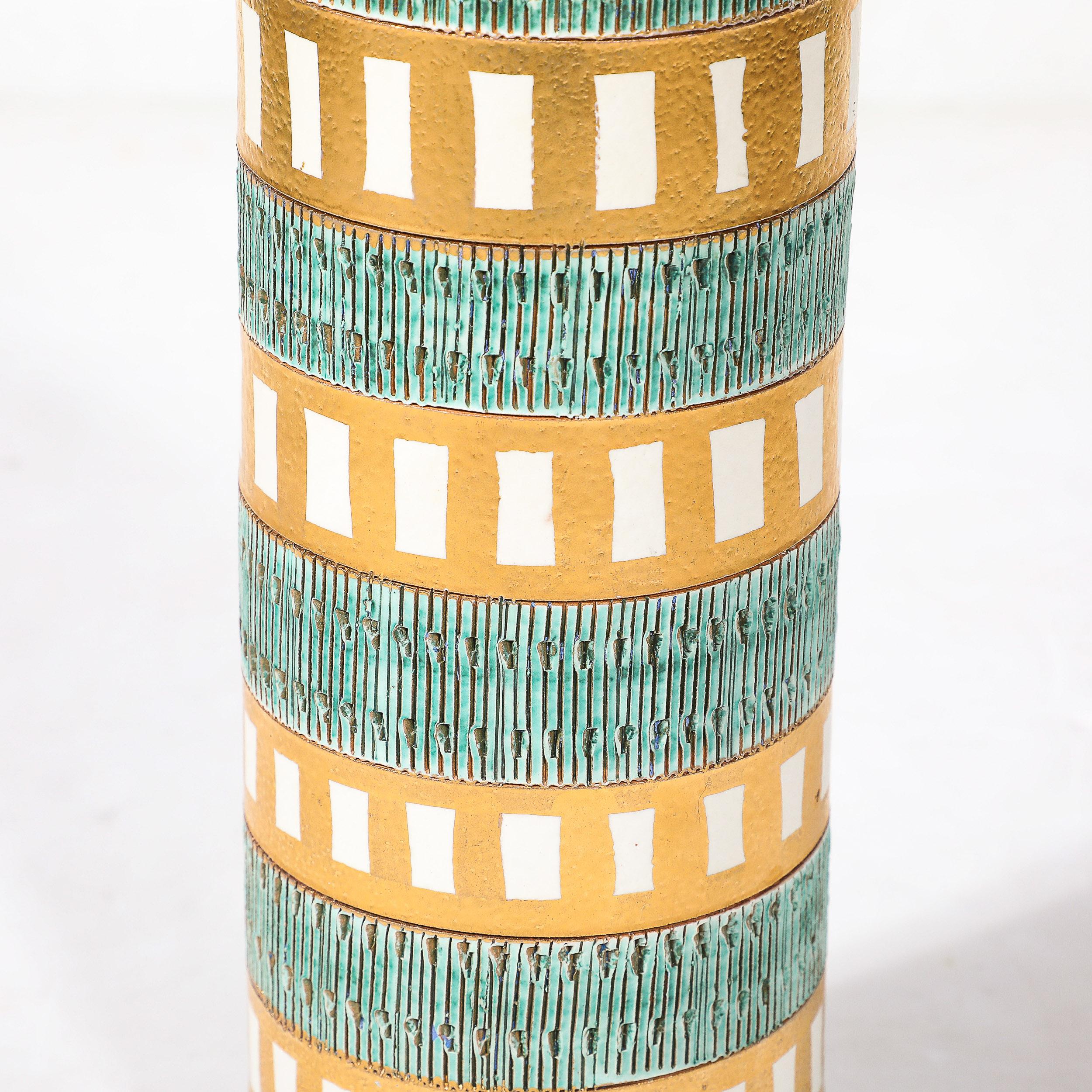 Mid-Century Modernist Geometric Banded Bitossi Seta Ceramic Vase by Aldo Londi 3