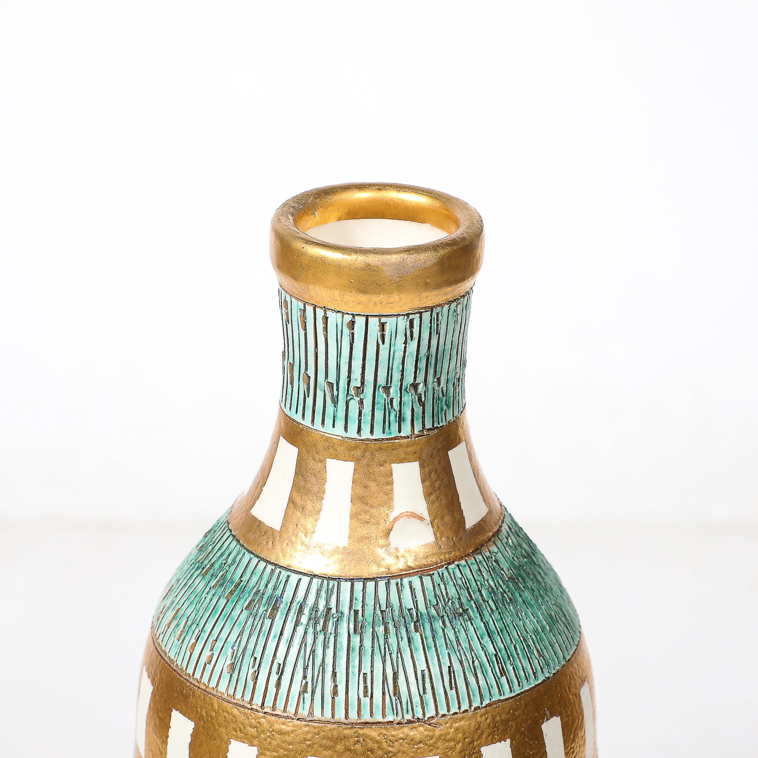 Mid-Century Modernist Geometric Banded Bitossi Seta Ceramic Vase by Aldo Londi 4