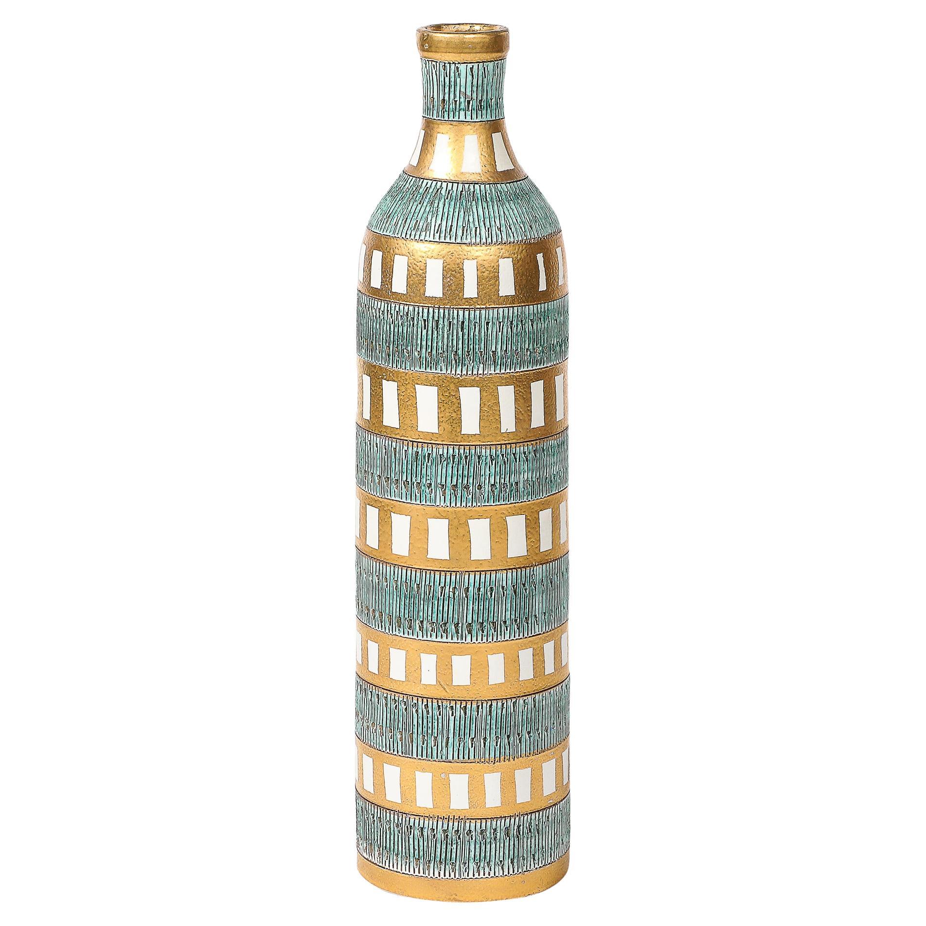 Mid-Century Modernist Geometric Banded Bitossi Seta Ceramic Vase by Aldo Londi