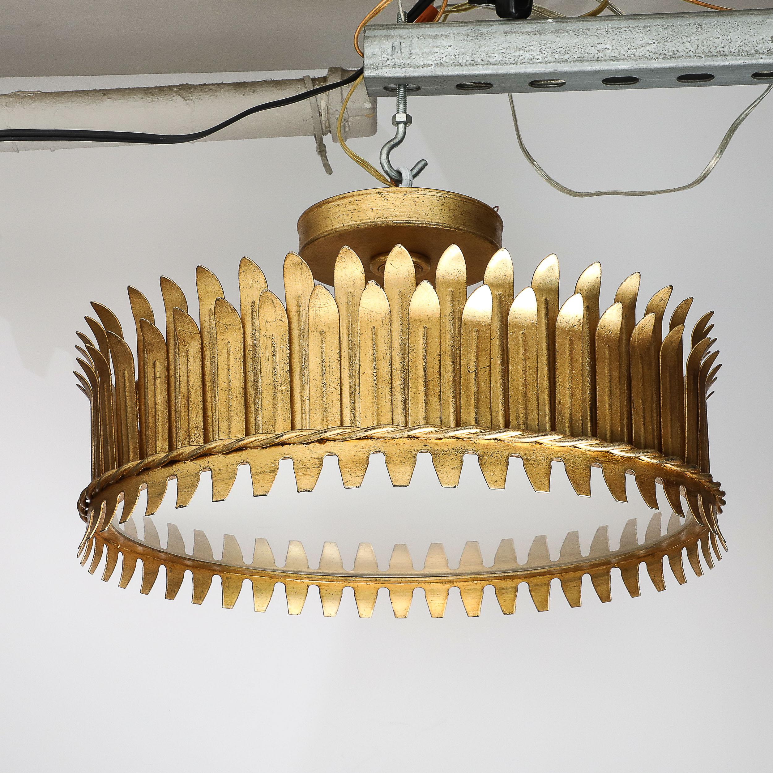 Mid-Century Modernist Geometric Feather Form Brass & Frosted Glass Flush Mount For Sale 8