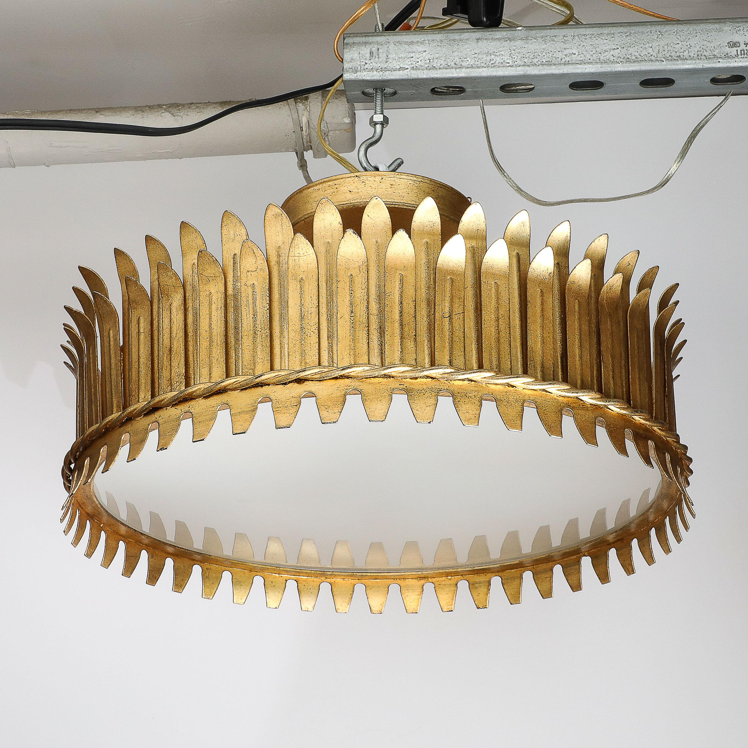 Mid-Century Modernist Geometric Feather Form Brass & Frosted Glass Flush Mount For Sale 9