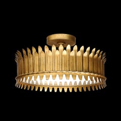 Mid-Century Modernist Geometric Feather Form Brass & Frosted Glass Flush Mount