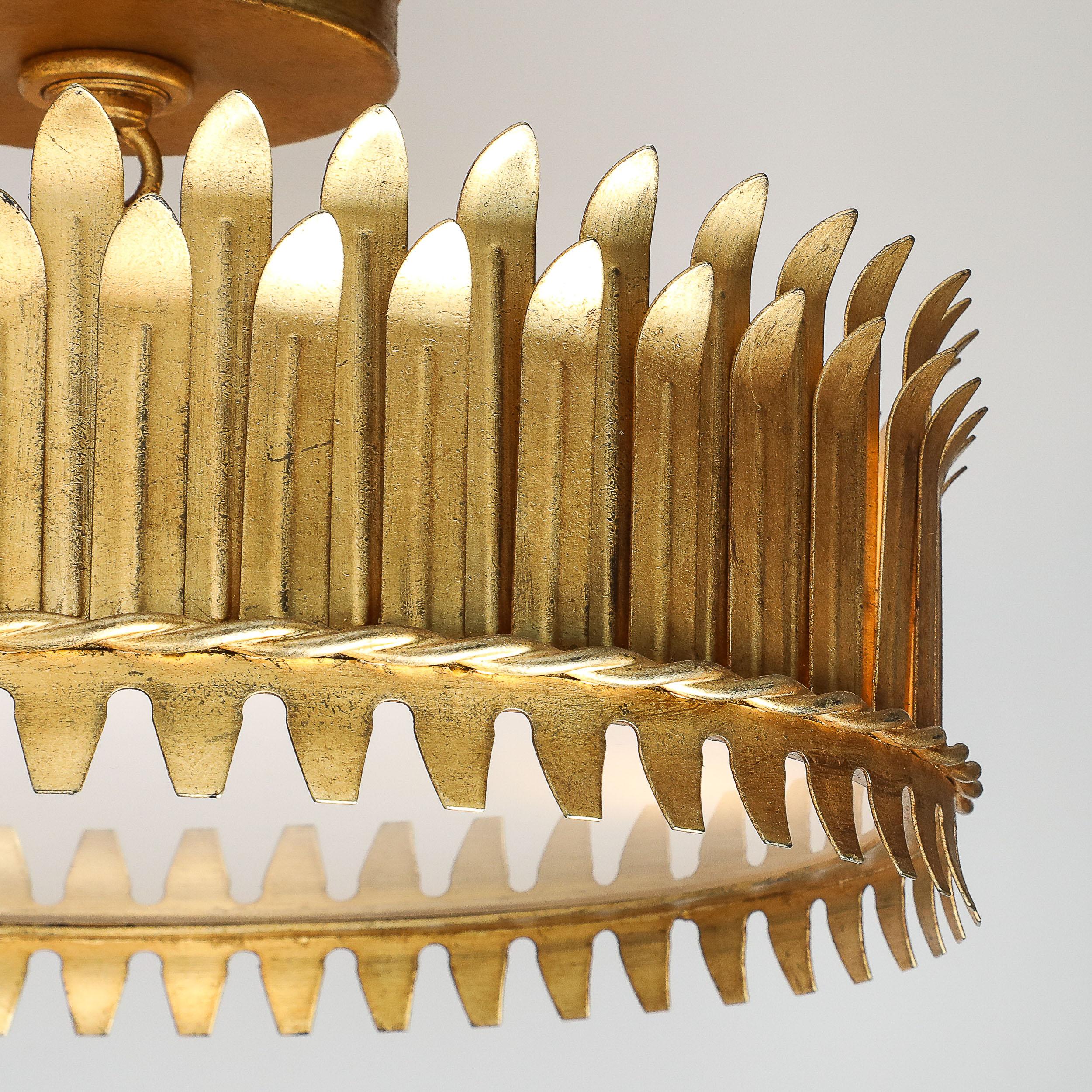 Mid-Century Modernist Geometric Feather Form Brass & Frosted Glass Flush Mount For Sale 4
