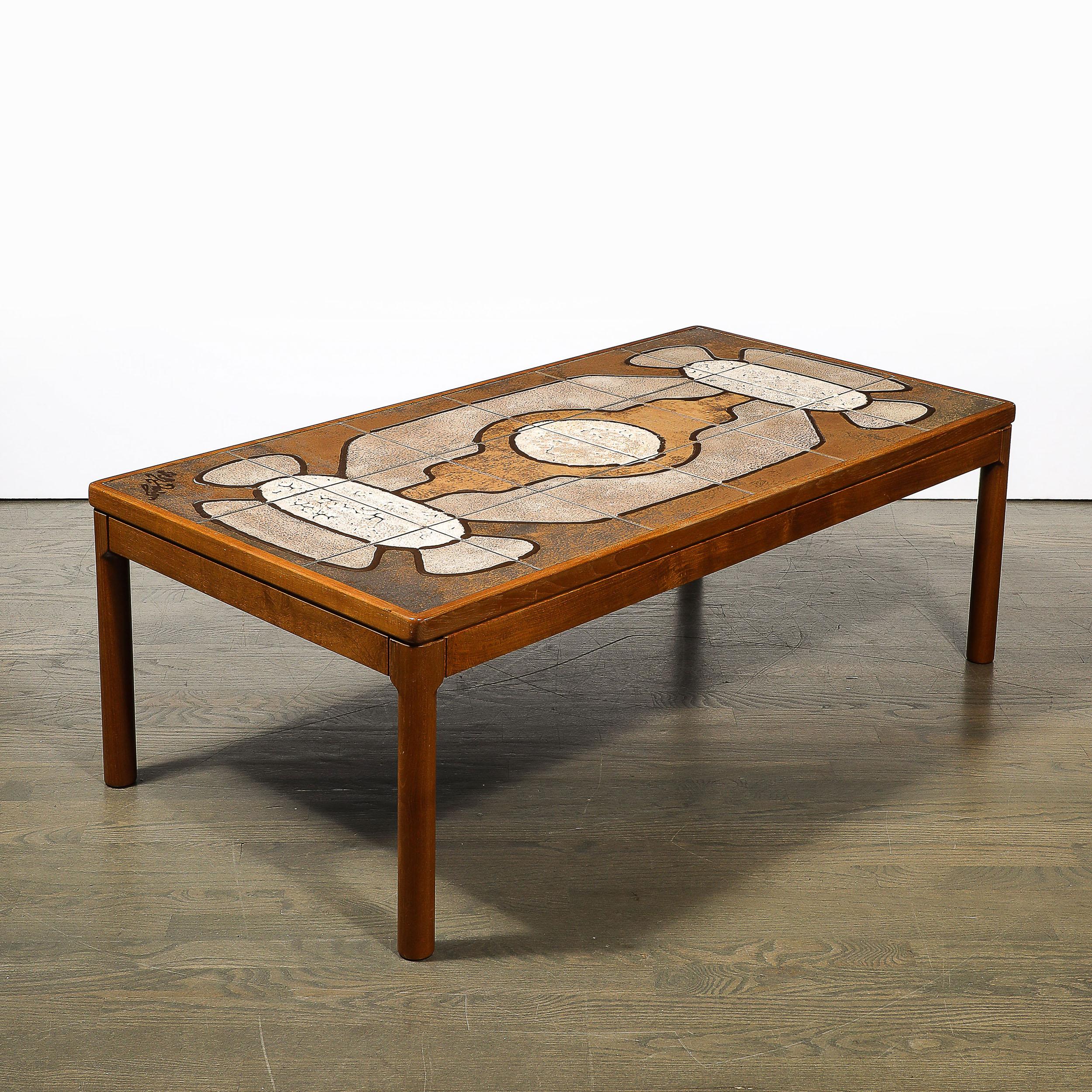 Mid-Century Modernist Geometric Tile Inlay Teak Cocktail Table 4