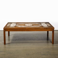 Mid-Century Modernist Geometric Tile Inlay Teak Cocktail Table