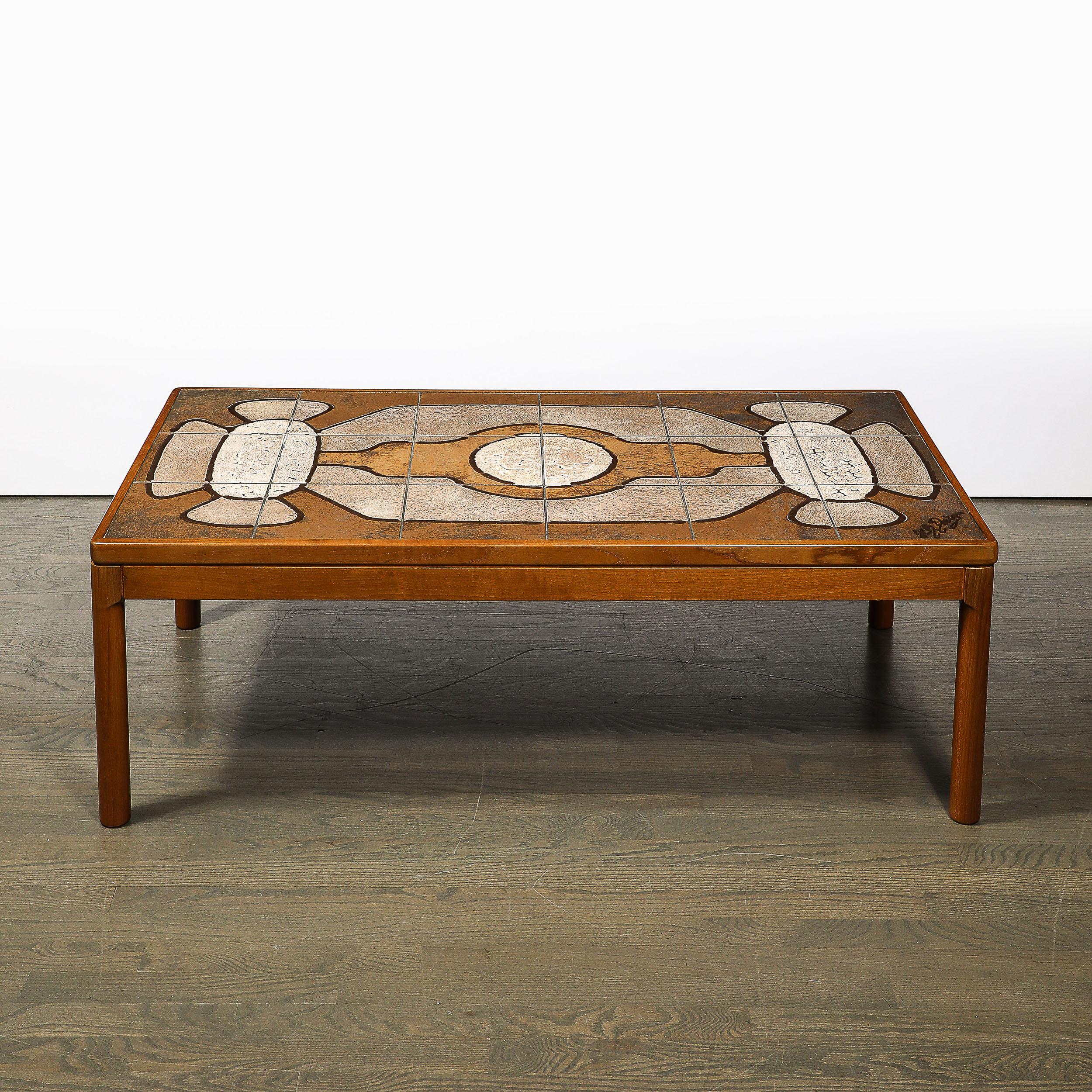 Danish Mid-Century Modernist Geometric Tile Inlay Teak Cocktail Table