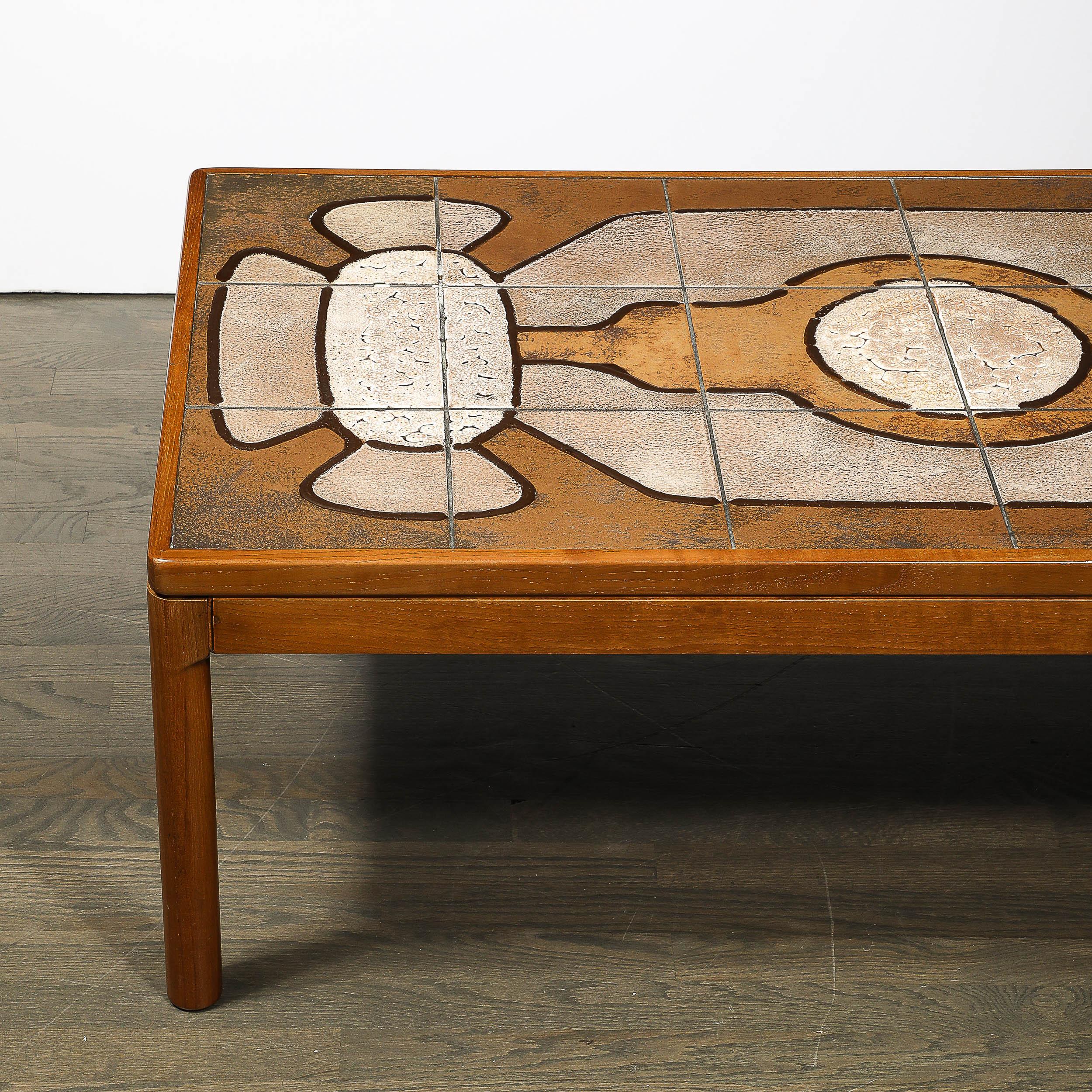 Mid-Century Modernist Geometric Tile Inlay Teak Cocktail Table In Excellent Condition In New York, NY