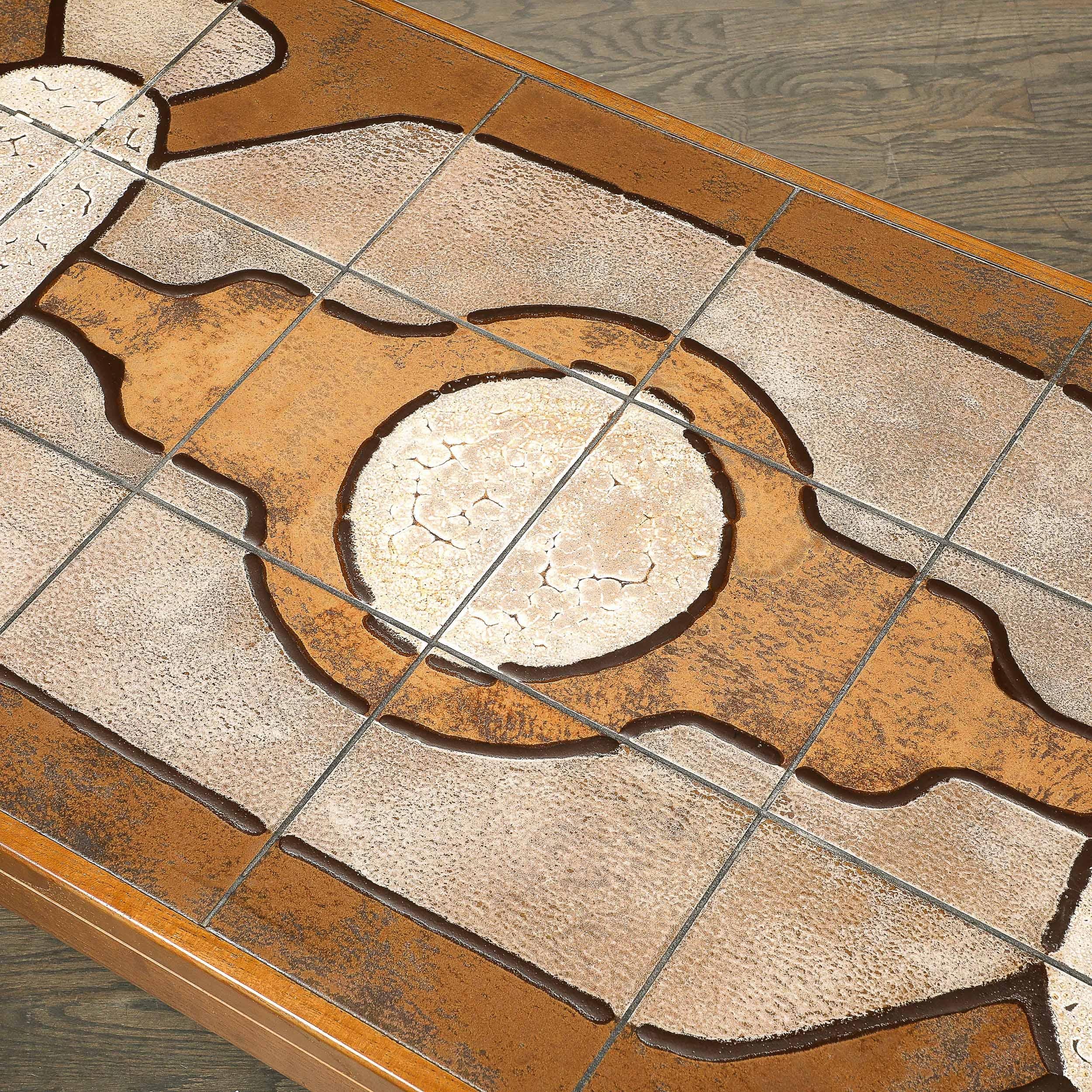 Mid-Century Modernist Geometric Tile Inlay Teak Cocktail Table 1