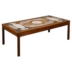 Mid-Century Modernist Geometric Tile Inlay Teak Cocktail Table