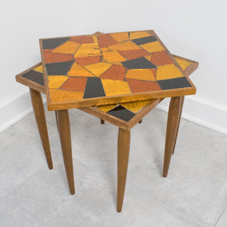 MidCentury Modernist Briard Wood and Glass Mosaic side table