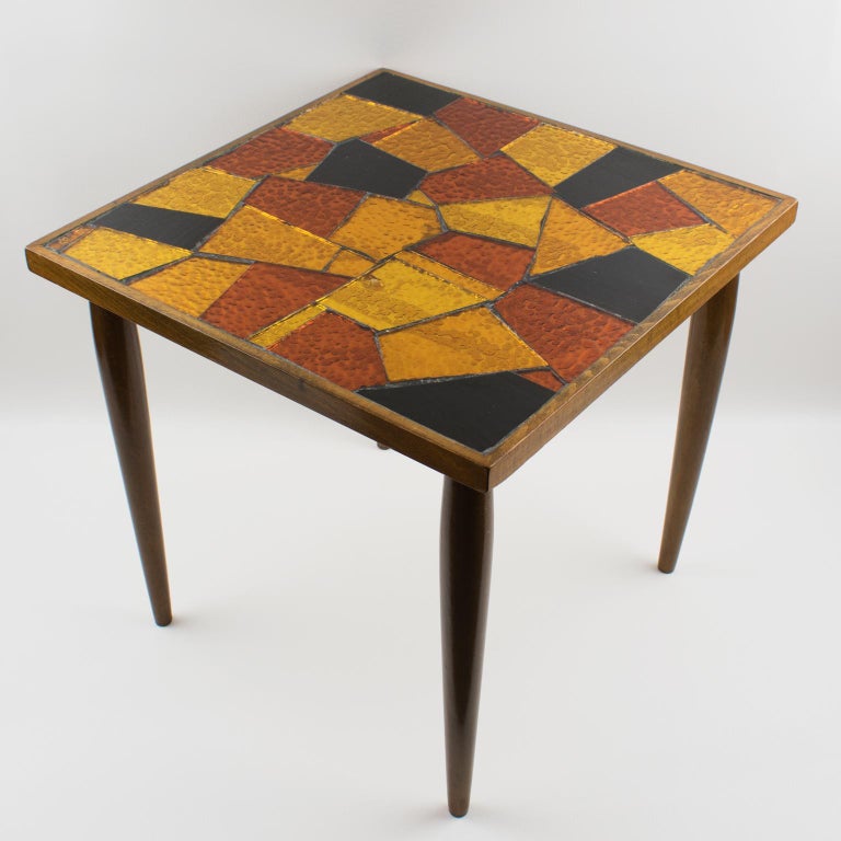 MidCentury Modernist Briard Wood and Glass Mosaic side table