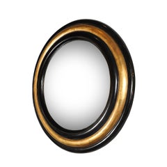Specchio convesso in stile modernista della metà del secolo, dorato e laccato nero, di Karl Springer