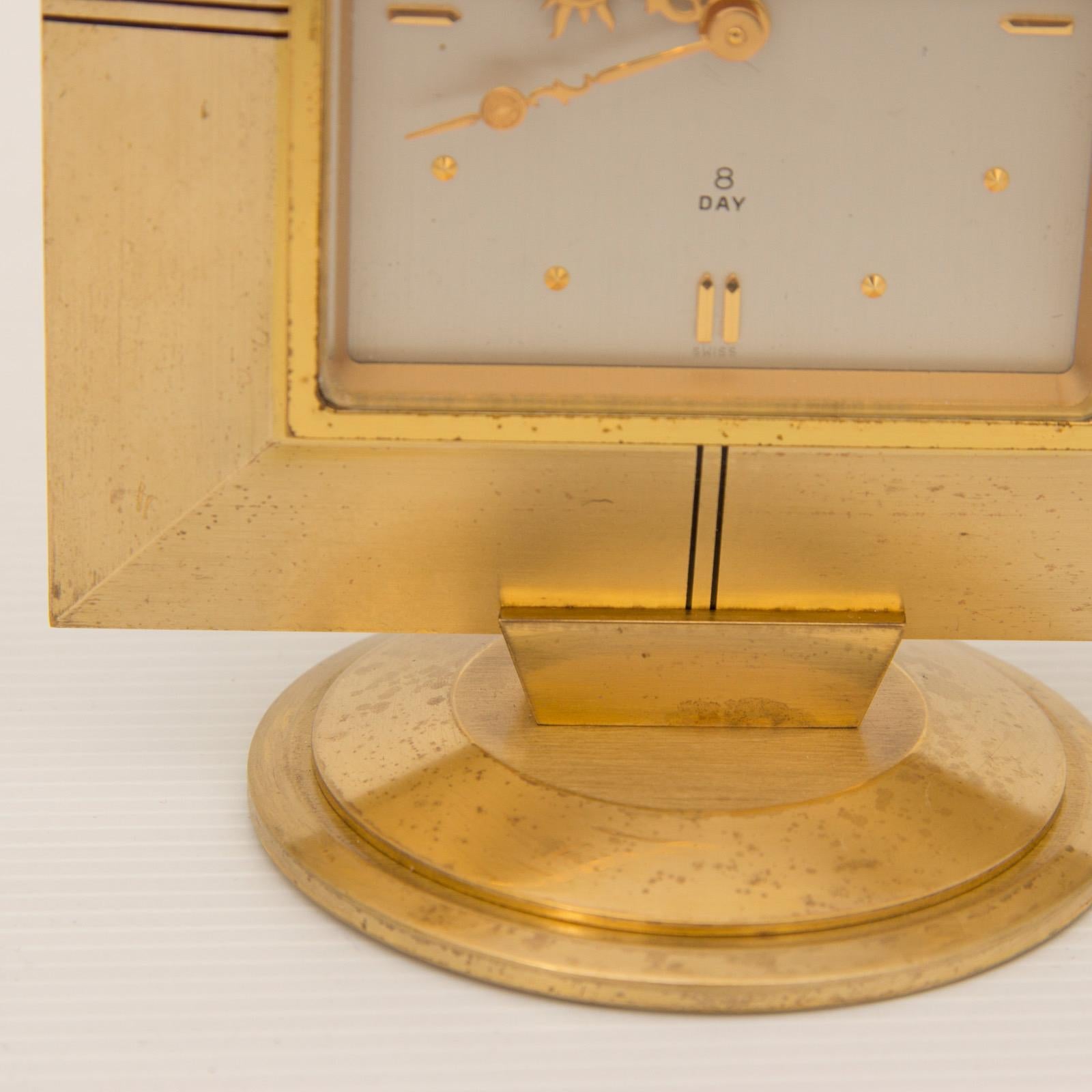 Swiss Mid-Century Modernist Gilt Bronze and Enamel 8 Day Clock by Oris