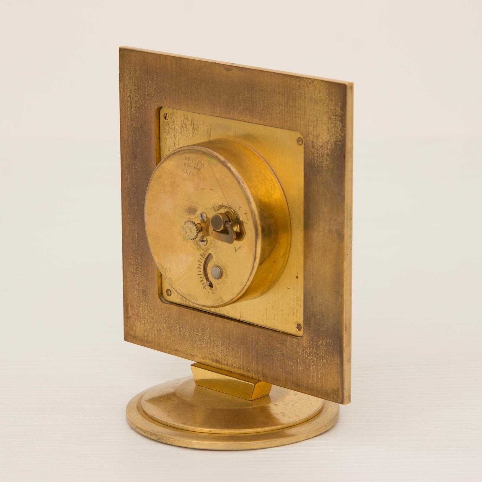 20th Century Mid-Century Modernist Gilt Bronze and Enamel 8 Day Clock by Oris