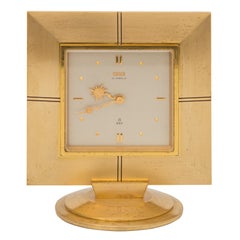 Mid-Century Modernist Gilt Bronze and Enamel 8 Day Clock by Oris