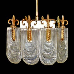 Modernistischer Kronleuchter aus vergoldeter Bronze und Muranoglas von Kaiser Leuchten aus der Mitte des Jahrhunderts