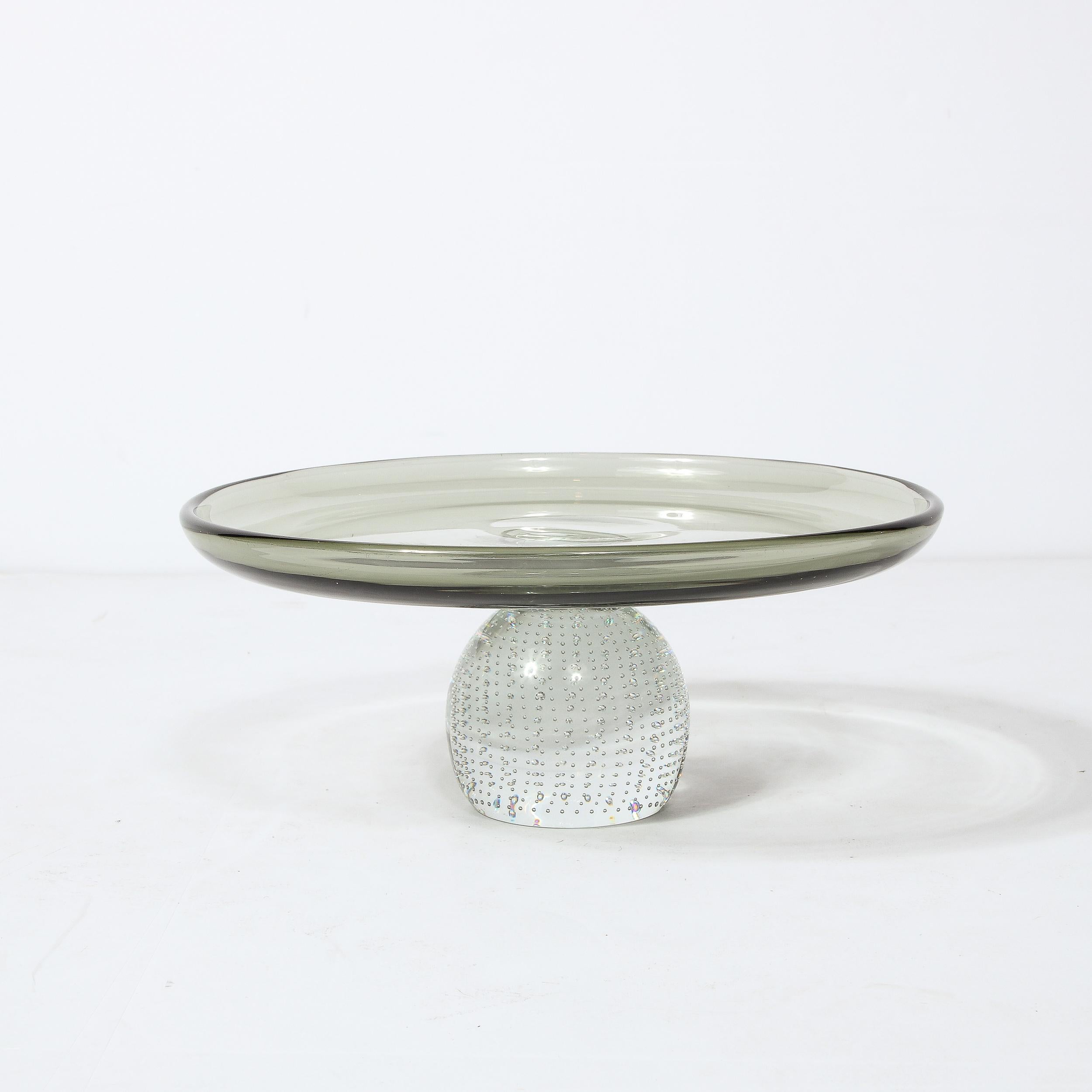 American Mid-Century Modernist Glass Centerpiece w/ Precise Murine Detailing by Pairpoint For Sale