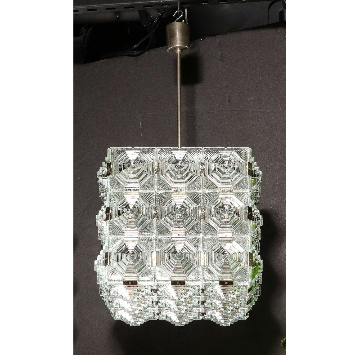 Lampadario a sospensione in vetro e cromo di Kinkeldey, modernista di metà secolo in vendita 4