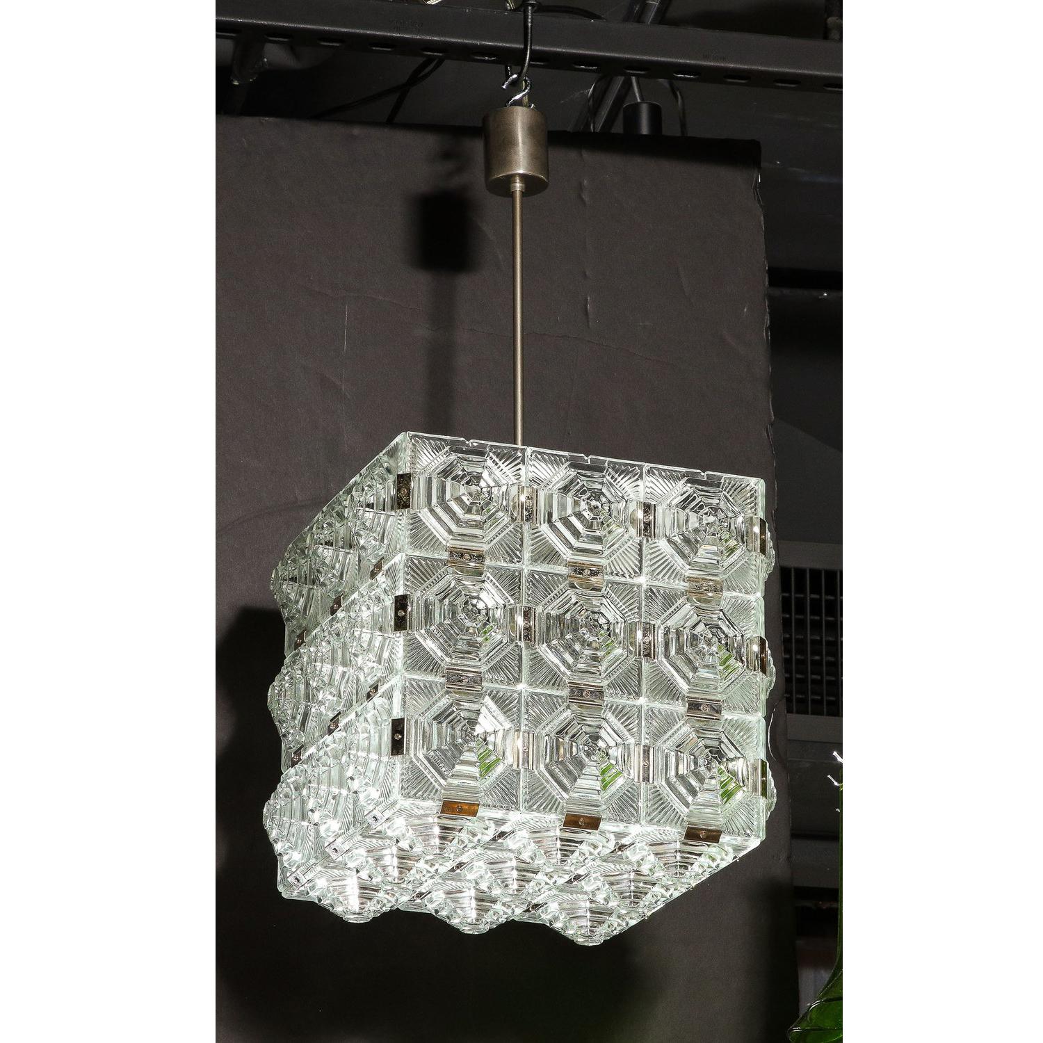 Lampadario a sospensione in vetro e cromo di Kinkeldey, modernista di metà secolo in vendita 5