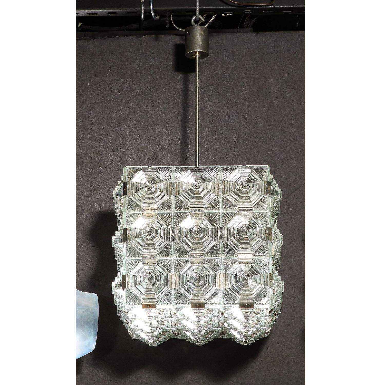 Lampadario a sospensione in vetro e cromo di Kinkeldey, modernista di metà secolo in vendita 6