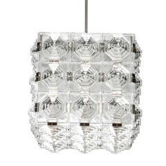Mid-Century Modernist Glass & Chrome Fitted Pendant Chandelier by Kinkeldey