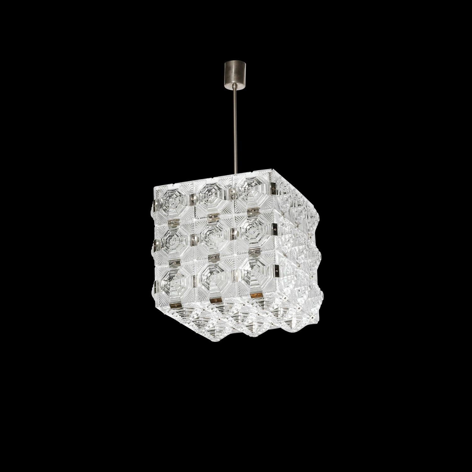 Tedesco Lampadario a sospensione in vetro e cromo di Kinkeldey, modernista di metà secolo in vendita
