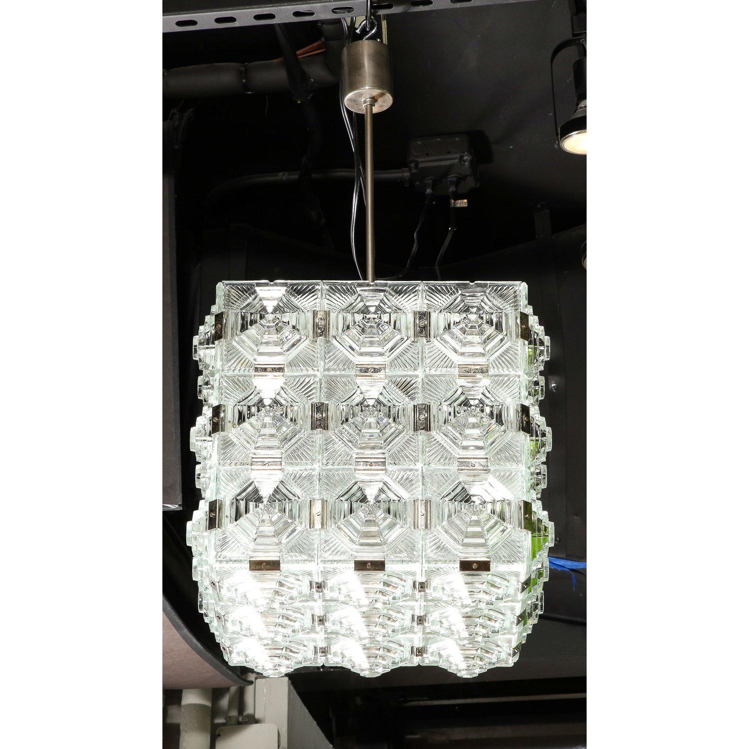 Lampadario a sospensione in vetro e cromo di Kinkeldey, modernista di metà secolo in vendita 1