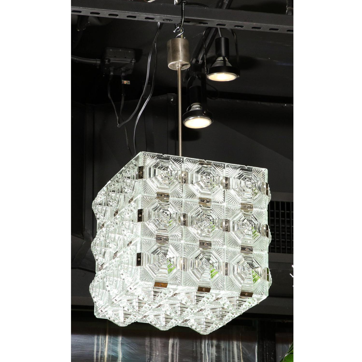 Lampadario a sospensione in vetro e cromo di Kinkeldey, modernista di metà secolo in vendita 2